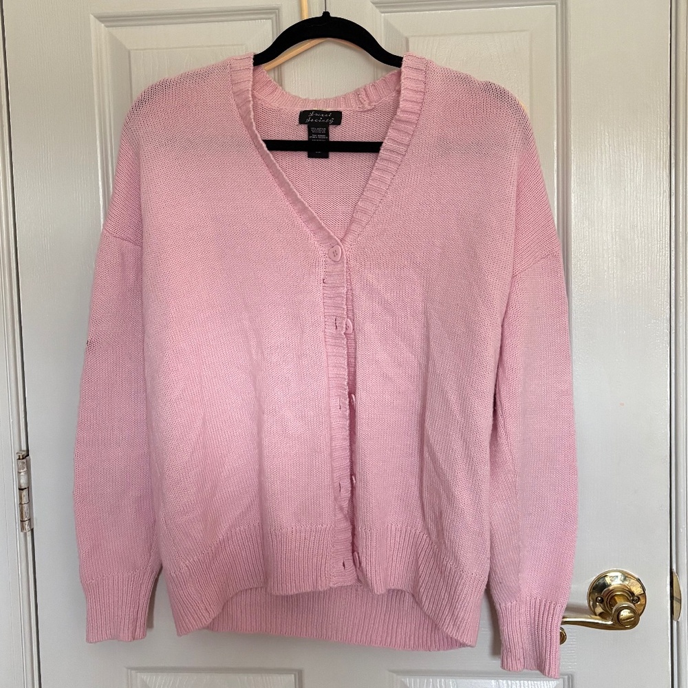 🌸 Sweet Society Pink Mushroom Embroidered Cardigan | Size S